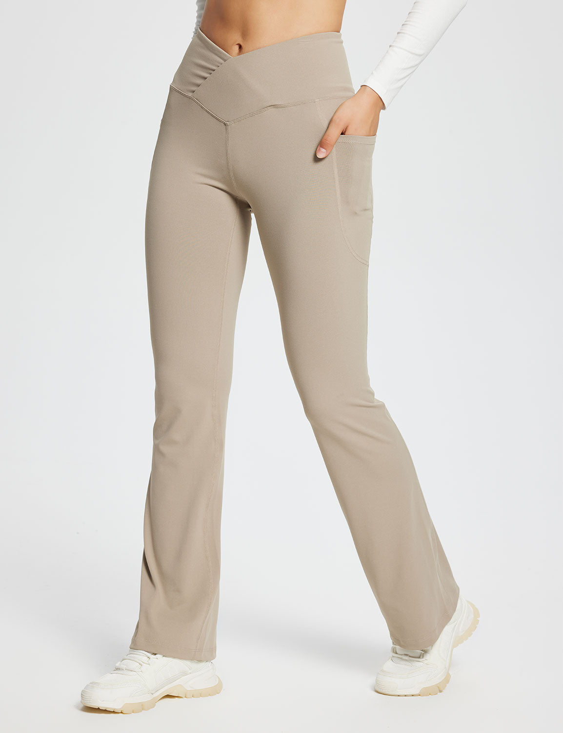  BALEAF Women's Flare Leggings High Waisted Yoga Pants Casual  Workout Wide Leg Dressy Pants Khaki 29 XS : Clothing, Shoes & Jewelry