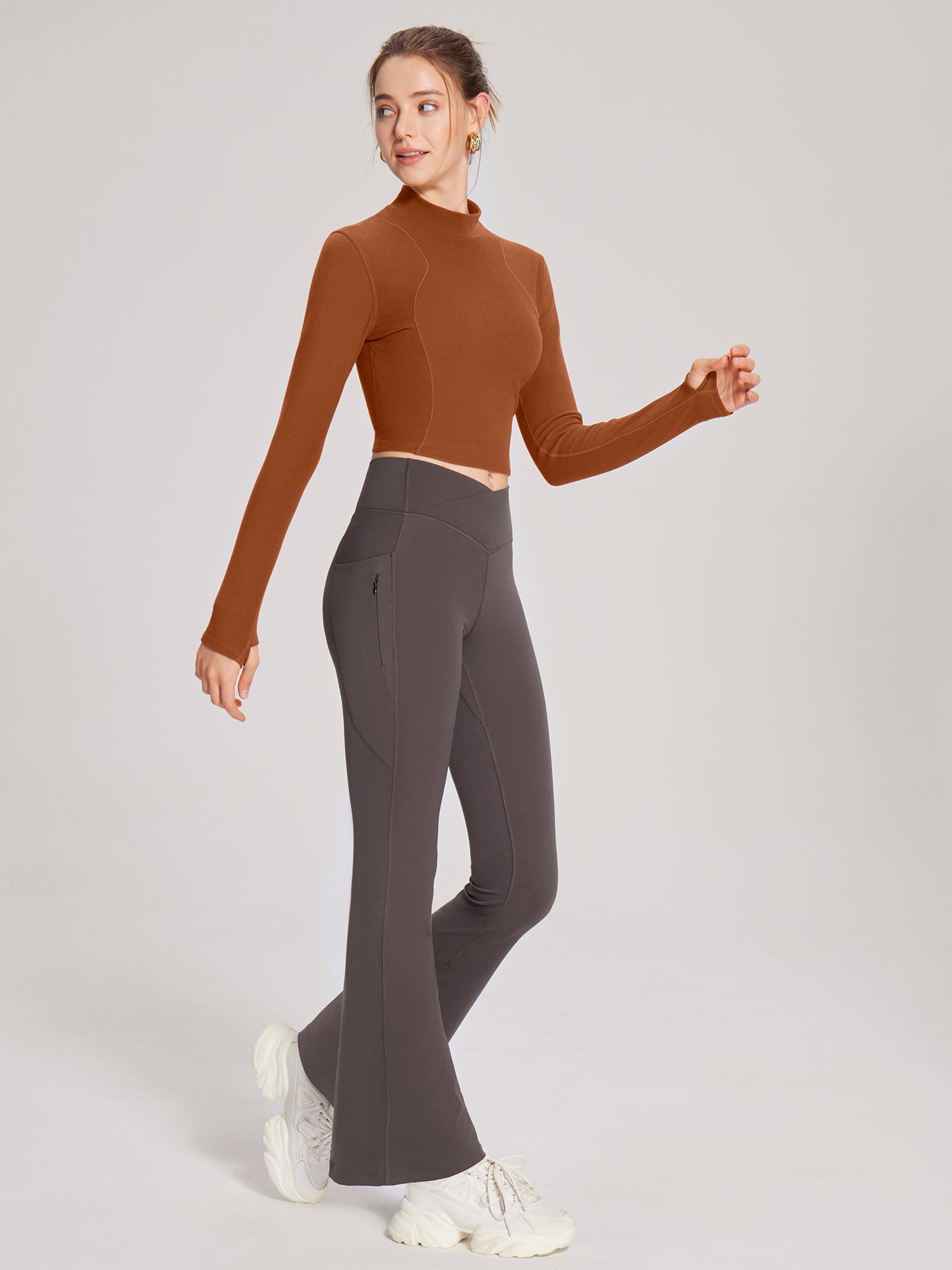 Set: Turtle Neck Top & Cross-Waist Flared Pants