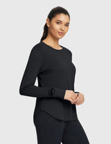 Rounded Hem Slim Crew Neck Long Sleeve