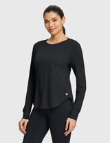 Rounded Hem Slim Crew Neck Long Sleeve