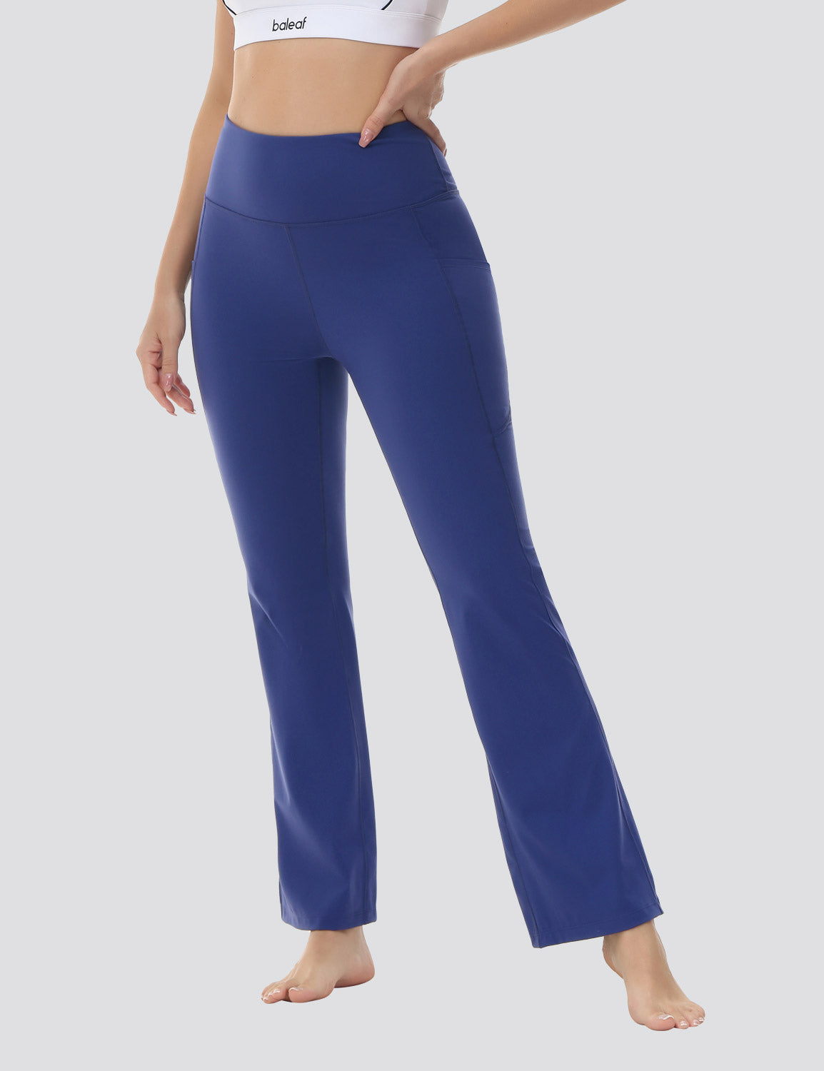 Baleaf Women's Comfortable High-Rise Pocketed Flared Pants Estate Blue Main