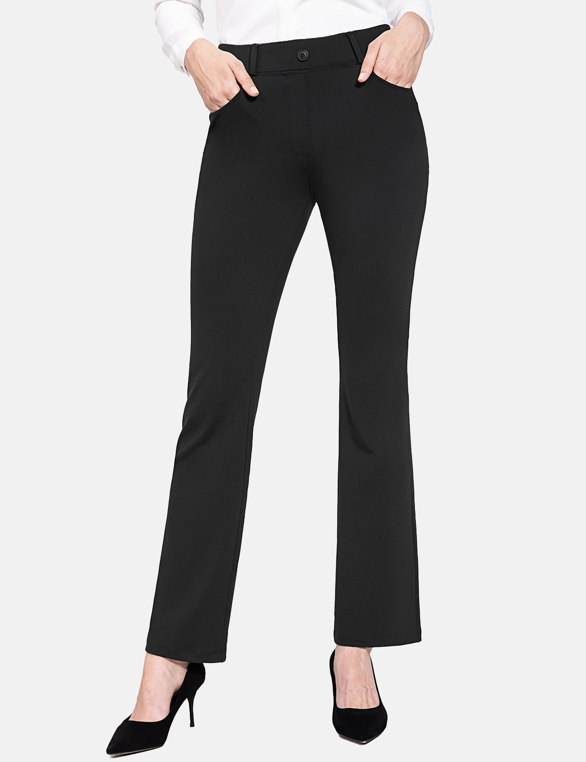 Baleaf Women's Mid Rise Workleisure Petite Tall Bootcut Pants