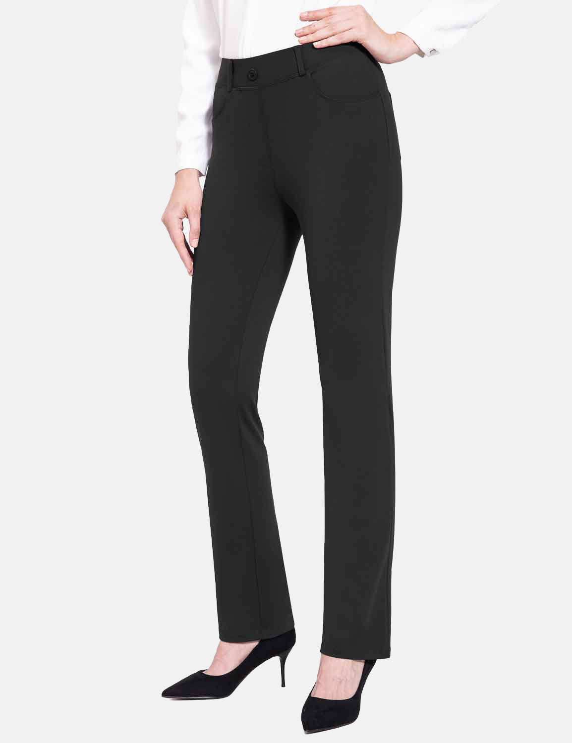 Buy Balleay Art Black Pants for Women Zipper Stretch Work Pants Casual  Straight Leg Pants with Pockets, Black, Large at